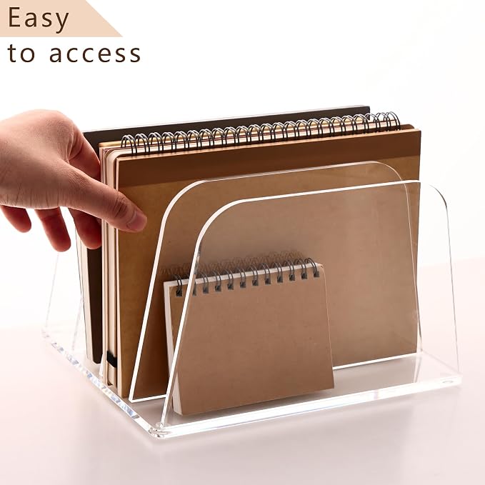 YUXUN Desk File Organizer Upright Clear Acrylic Desktop Organizer File Sorter Office Organization File Holder 4-Section Bookshelf for Home, Office & Classroom