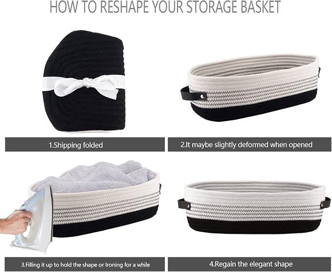 2 Pack Cotton Rope Toilet Basket Bathroom Decor Baskets, Toilet Paper Holder Basket, Farmhouse Home Decor Organizing 13"x5.9"x4" Black