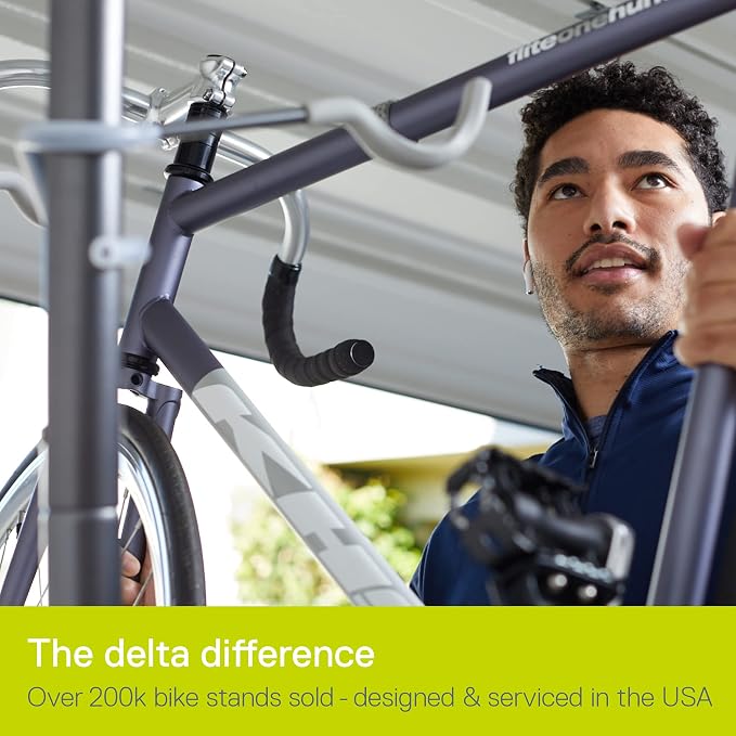Delta Cycle Michelangelo 2 Bike Storage Rack - Gravity Fully Adjustable Bike Storage Garage For Road, MTB, and Hybrid Bicycles - Vertical Bike Rack Holds Up To 80 lbs