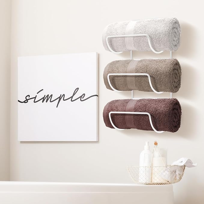 Sorbus Towel Holder for Bathroom Wall - 12 Level Wall Mounted Towel Rack Shelves for Rolled Bath Towels, Washcloths, Linen - Hanging Towel Racks for Bathroom, Spa, Salon, Towel Storage Organizer