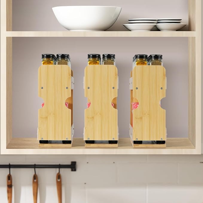 2 Tier Pull Out Spice Rack Organizer, Bamboo Sliding Spice Rack for Kitchen | Cabinet, (4.4" W x 10.6" D x 10.4" H) Spice Storage, Pantry Organization