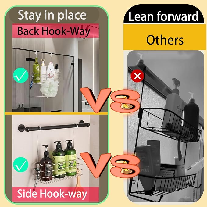 1-Tier Shower Caddy Hanging Shower Organizer Rack with Hook Over Door 2-PK