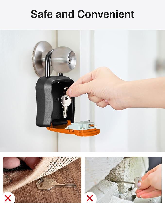 Puroma Key Lock Box, Portable Combination Lockbox Wall-Mounted Key Storage Box for House Keys, Resettable Code Safe Security Lock Box for Home, Office, Apartment Spare Key Storage (1 Pack, Orange)
