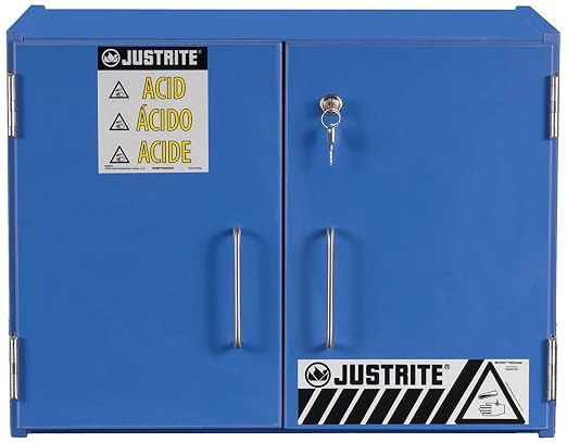 Justrite 24120 6-2 1/2 Liter Bottles, 18 3/8" x 24" x 15 7/8" | Two Sliding Doors Corrosive Storage Non-Metallic Cabinets, Blue