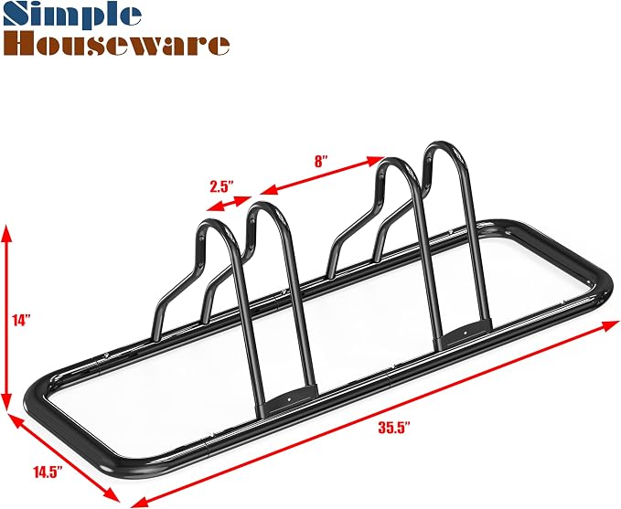 Simple Houseware 2-Bike Adjustable Floor Storage Rack for Garage, Black | Bicycle Parking Stand Organizer for Road and Kids Bikes