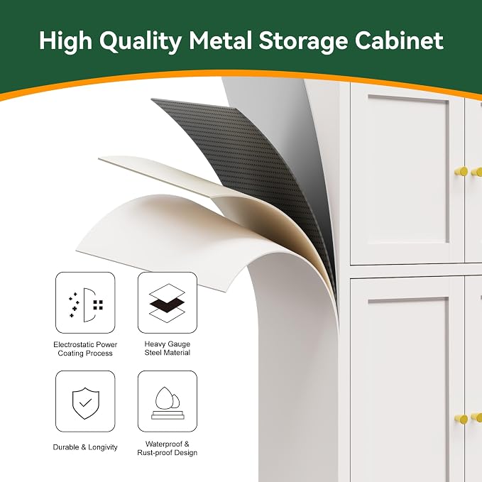 Bevivog Metal Locker Storage Cabinet,Home Accent Cabinets with 4 Doors and 2 Adjustable Shelves, Sideboard Coffee Bar Cabinets Small Pantry for Entryway, Bathroom, Kitchen,Living Room,Hallway
