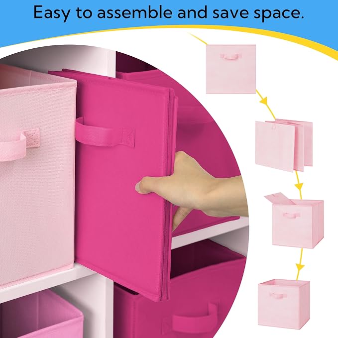 Cupic Cupid 11 Inch Storage Cube, Fabric Cube Storage Bin with Handles, Storage Cube Organizer for Clothes and Toys, Collapsible Cube Bins for Closet, Shelves, Nursery, 6-Pack, Pink Gradient