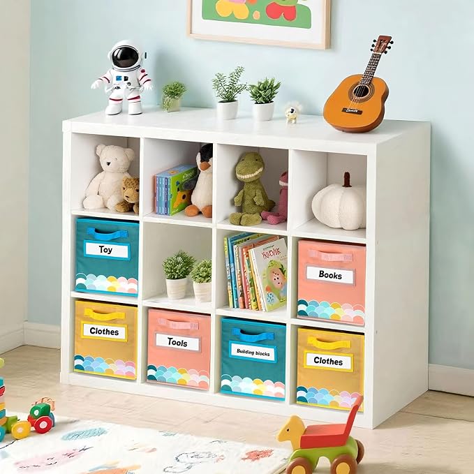 Cube Storage Bins, 3 Pack 11 Inch Fabric Storage Bins with Handle and Label Window, Foldable Storage Cubes, Colorful Fabric Bins for Kids Room, Classroom Organization and Storage, Clothes, Toys