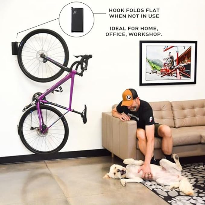 Feedback Sports Velo Hinge 2.0 Pivoting Swivel Bike Wall Mount, 2 Pack | Two wall mounts organize multiple bikes vertically; pivoting design saves floor space in garages and apartments