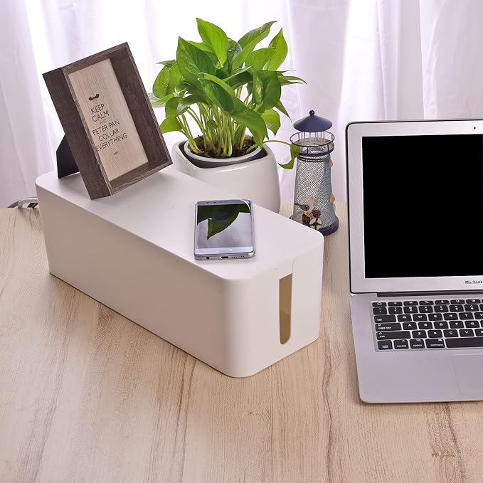 Cable Organizer Box Set of Three, Power Cover Cord Holder Surge Protector for Desk (White)