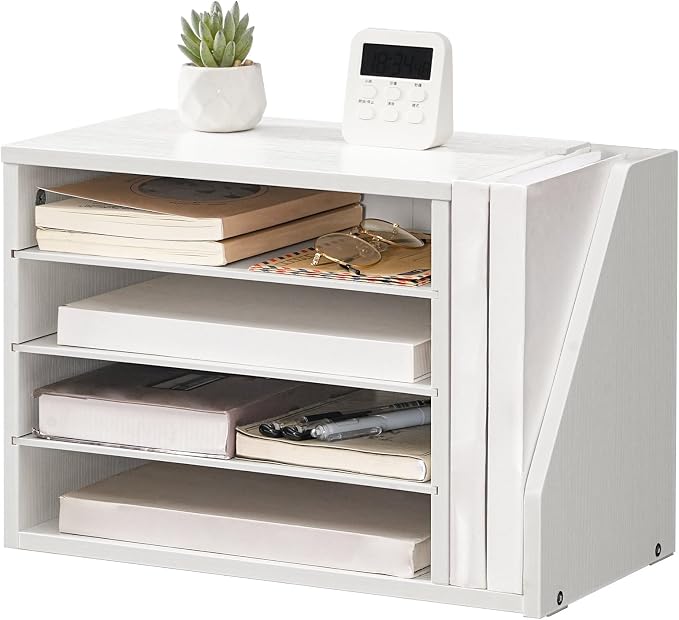 HOOBRO Mail Sorter, Literature Organizer with Adjustable Shelves, Paper Organizer for Office, Home, Wood Countertop File Holders, Mails, Magazines, White WT41WF01