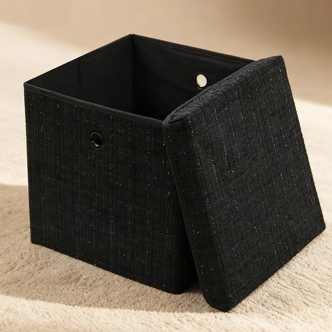 modscape 12x12x12 Collapsible Fabric Cube Storage Bins with Lids | Clothes storage bins for shelves, closet, bedroom. Decorative boxes with lids, treasure box for classroom(Shining Black,2)