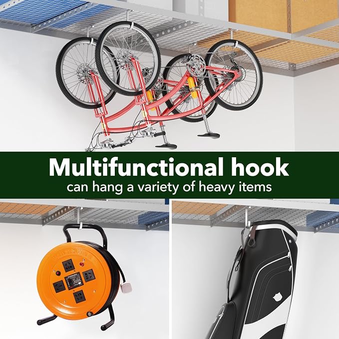 bussdis Bike Hanger Hooks Garage Rack: Bike Hooks for Garage, Heavy Duty Bike Hanging Hooks, Hooks for Hanging Bike, Overhead Rack Hooks, Silver