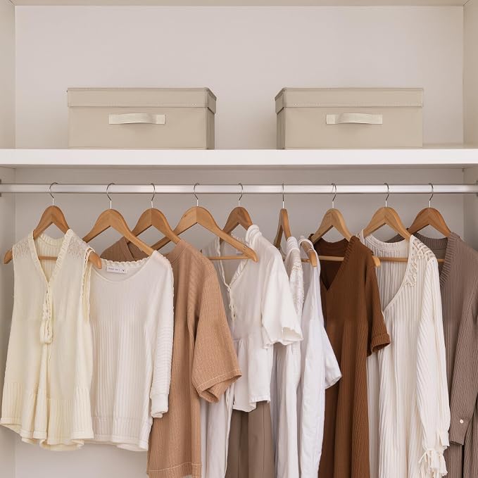 StorageWorks Storage Bins with Lid, Decorative Fabric Storage Bins with Handles, Stackable Closet Organizers for Shelves and Bedroom, Small, Light Brown, 2-Pack