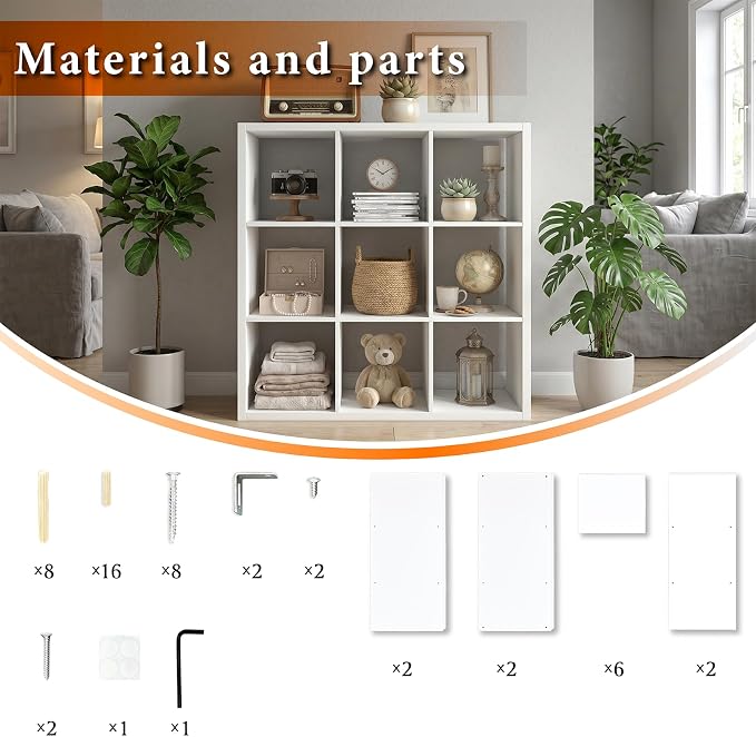 WannabeMyself【2026 Wooden Thick Frame】 9 Cube Storage Organizer with Anti-Tipping Kits, Reversible Open Back Book Shelf,Bookcase for Living Room,Bedroom,Entrance Hall,Office,11.6×36.3×36.3,White