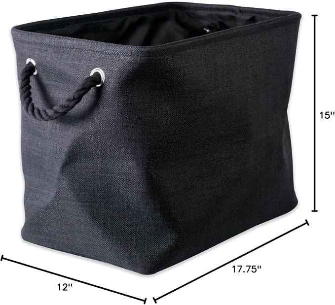 DII Collapsible Variegated Polyester Storage Bin, Large, Black
