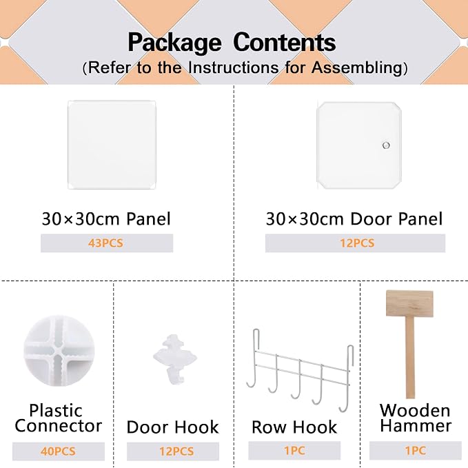 C&AHOME 12-Cube Storage Organizer with Door Cube Shelf Closet Cabinet Milky | DIY Plastic Modular Bookshelf, Stackable Clothes Storage Shelving Ideal for Home, Bedroom, 36.6”L x 12.4”W x 48.4”H