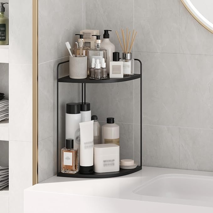 Bathroom Counter Organizer, Vanity & Makeup Countertop Organizer | Corner Bathroom Counter Organizer, Bathroom Sink Organizer, Bathroom Counter Shelf, Countertop Organizer, Corner Desk Shelf