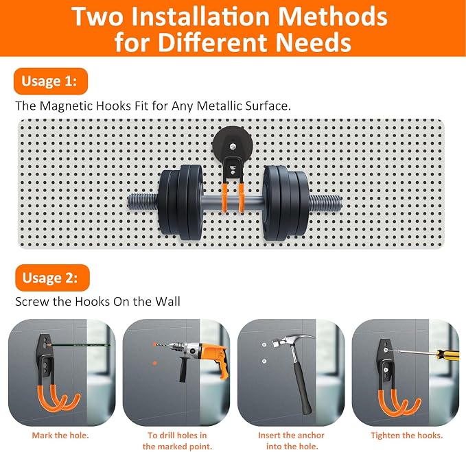 ENUODA Strong Magnetic Hooks Heavy Duty - Magnetic Wreath Hanger, Rare Earth Magnet Hook for Hanging Garden Tools, Drill, Hose, Broom, Cabinet, Tool Chest, Van, Container, Locker, 4 PCS