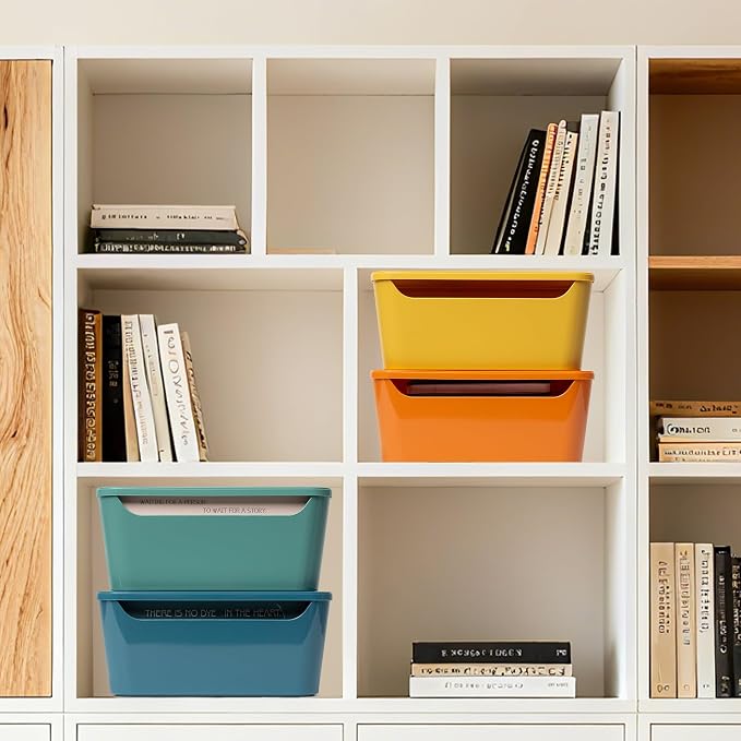 Tiawudi 12 Pack 4.5L Storage Bins with Lids, Plastic Storage Baskets for Home Classroom Organization, Multi-Use Organizer Bins for Cabinet, Pantry, Drawer, Countertop or Shelves, Colorful Containers