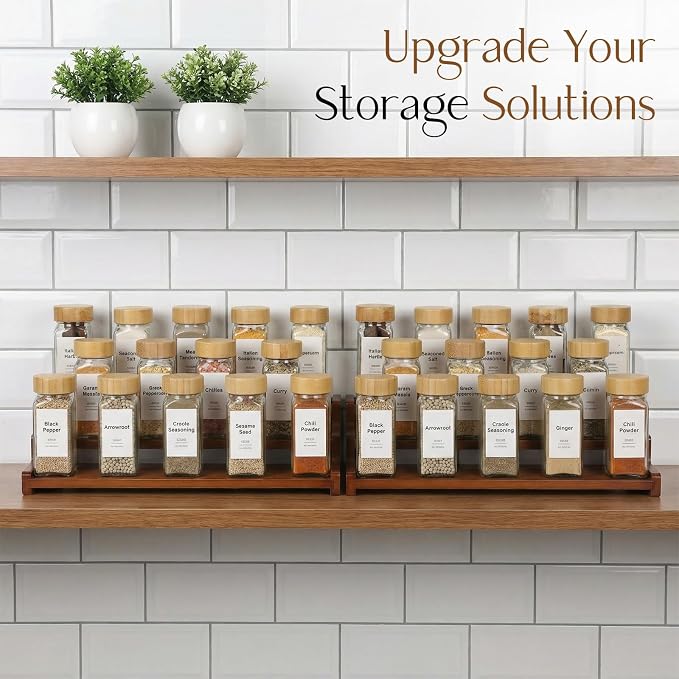 Spice Rack Kitchen Cabinet Organizer-18-Inch Bamboo Spice Organizer for Kitchen Countertop, Cabinet, and Pantry Storage (Walnut, L)