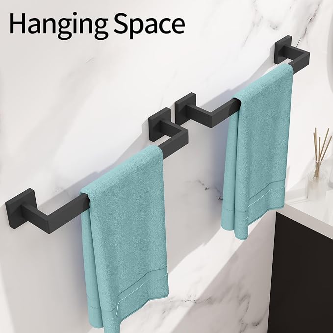 Bathroom Towel Bar, Towel Racks for Bathroom Wall Mounted Black | 16 Inch Stainless Steel Towel Rod Modern Home Decor,Matte Black Towel Holder Bathroom Accessories 2 Pack