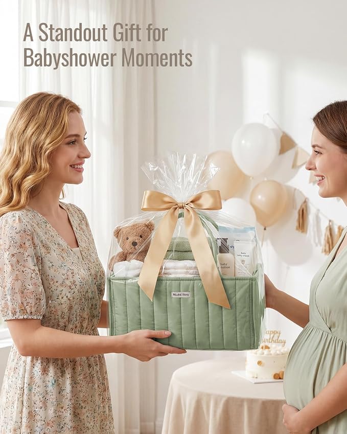 Blissful Diary Baby Diaper Caddy Organizer, Stylish Storage Basket for Newborn Essentials and Diaper Station, Gift for Baby Shower and Registry Must-Have, Sage Green