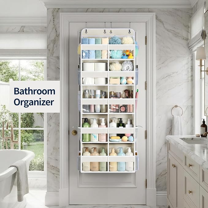 Yecaye Over The Door Organizer, 5 Tier Extra Large Behind Door Storage of 10 Compartments, 80lbs Heavy Duty Door Organizer Hanging with Clear Window for Closet Bedroom Pantry Bathroom, Beige