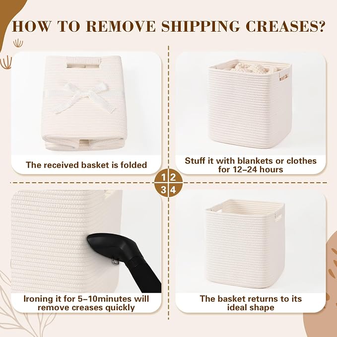 11 Inch Storage Cubes, 3 Pack Cube Storage Bins for Organizing, Cotton Rope Woven Baskets for Shelves, Bathroom, Kids Room, Closets, Baby Nursery