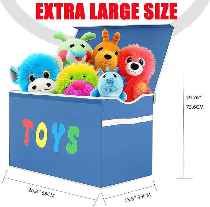 YOLOXO Toy Box Chest, Collapsible Sturdy Storage Bins with Lids, Extra Large Kids Toy Storage Organizer Boxes Bins Baskets for Kids, Boys, Girls, Nursery Room, Playroom, Closet (Classical Blue)