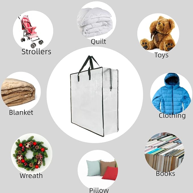 3 Pack Clear Storage Bags with Zipper and Handles, Blanket Bags For Closet Storage, Moving and Packing Supplies for College, Underbed Storage Organizer for Clothes Pillow Bedding Christmas Wreath