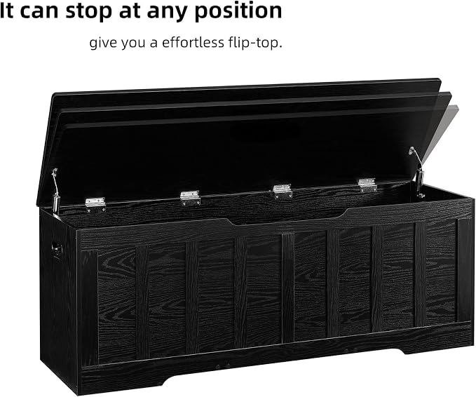 VANKILEY 51.2" Storage Chest Extra Large,Wooden Storage Bench,Black | Chest with 2 Safety Hinges, 51.2*15.7*19.1inches, Wooden Trunk for Bedroom, Livingroom,Entryway,Easy Assembly.