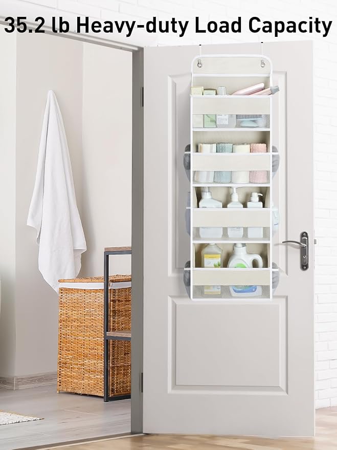 Yecaye Over the Door Organizer, 35.2lbs Load Toy Stuffed Animal Storage, Bathroom Organizers and Storage for Nursery Newborn Baby Essential Stuff Dorm Room Essentials, Cream White 4 Tier