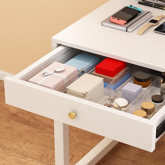 REBECAT 8 Pcs Expandable Clear Drawer Organizers, Adjustable Drawer Organizer Bins with Dividers, makeup organizer for drawer, drawer organizer bathroom for Vanity, Junk Drawer & Office