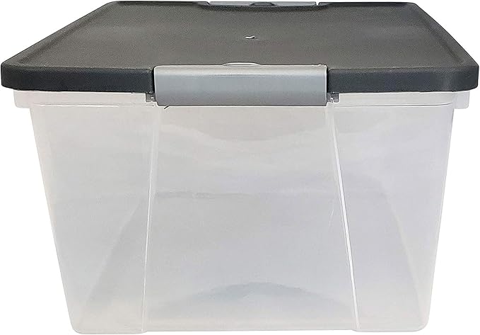 HOMZ 8-Pack Snaplock, Small Clear Plastic Storage Organizer Bins with Lids, 15 Quart, Gray - Stackable Container Boxes for Bedroom, Bathroom, Garage, and Office Organization