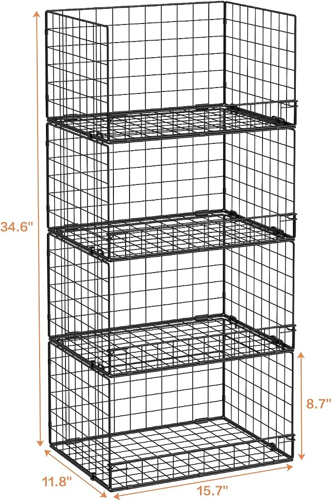 Yociyoga 4-Tier Stackable Closet Organizers and Storage Shelves, Foldable Closet Shelf Organizer, Black(Patent Protection)(Patent No. 30022416)