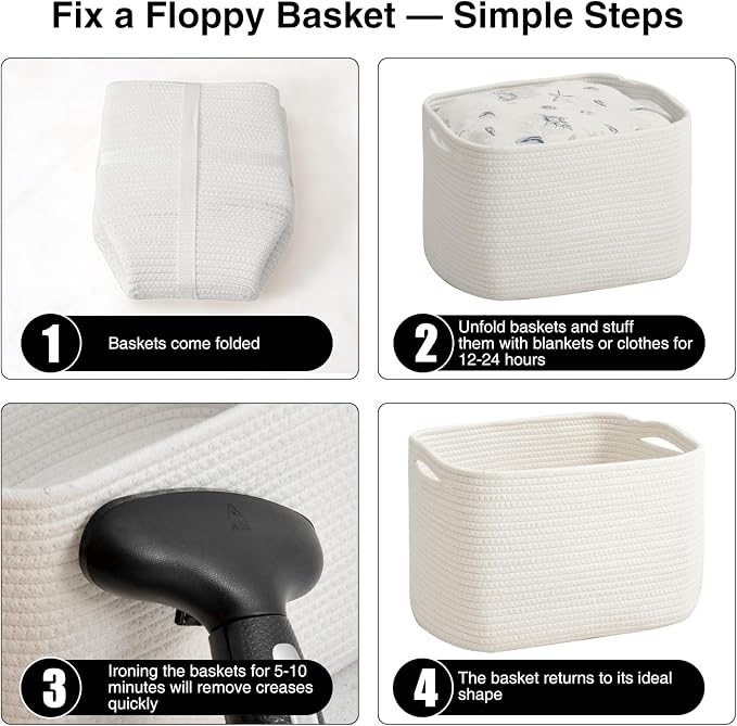 ICERZCZ Woven Cotton Rope Storage Baskets for Organizing & Shelves, Organization Bins for Dog Toys, Clothes, Books, Nursery Organizer, 15"x11"x9", Off White (4 Packs)