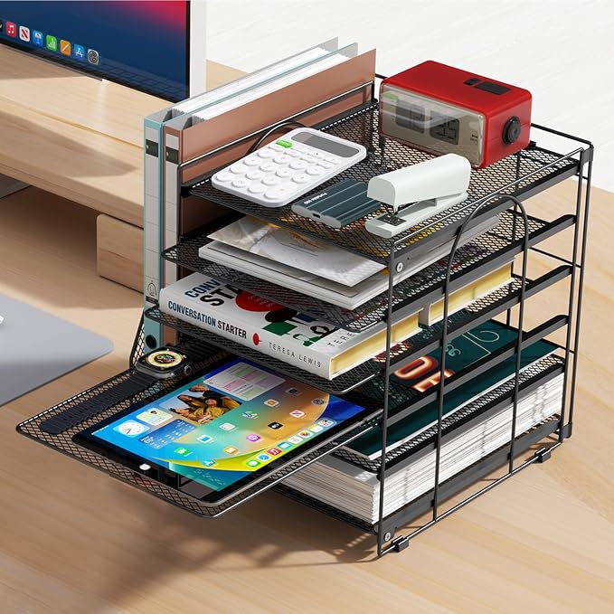 gianotter 6-Tier Paper Organizer With Magazine Holder, Desk Organizers and Accessories, Desk Accessories & Workspace Organizers, File Organizer for Office Supplies Storag (Black, 6-Tier)