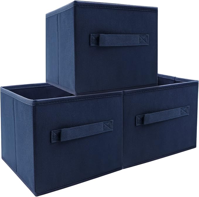Small Storage Bins,Collapsible Fabric Storage Organizer 9.0"x7.5"x7.5" 3 Pack,Mini Storage Box,fit for closet, living room, bookshelf, Kids clothes and toys storage and organization Blue
