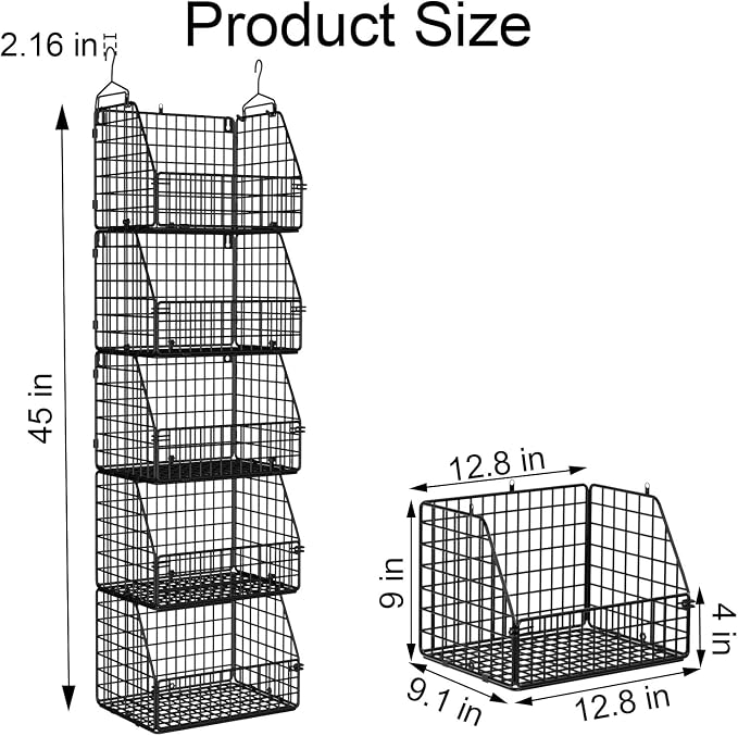 PUPPYCUTE Stackable Wire Storage Baskets for Kitchen Closet Pantry, Hanging Closet Organizers Storage Shelves Organization, Wall Mount Metal Basket Bins, Clothing Vegetable & Fruit Organizer 5 pcs
