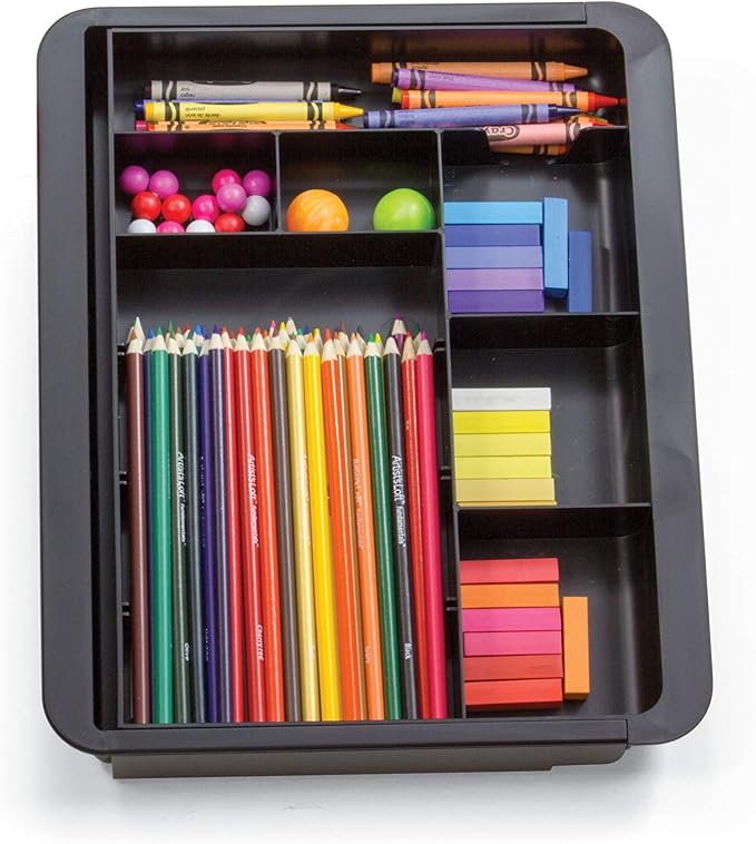 Officemate Expandable Drawer Organizer Tray, Adjustable 10.3"–16" Width, Customizable Compartments with Dividers, Recycled Plastic, Black