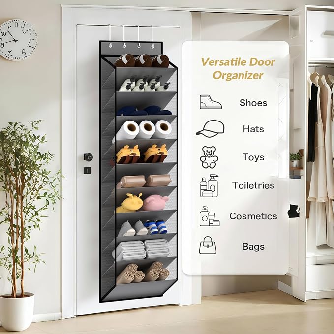 KEEPJOY 10 Tiers Mesh Over Door Shoe Organizer Storage, Hanging Shoe Holder for Door with Large Deep Pockets, Holds 20-30 Pairs of Shoes, Ideal for Sneakers & Boots(Grey)