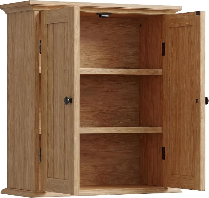 ChooChoo Bathroom Wall Cabinet with 2 Doors, Over The Toilet | 8.8"D x 21.1"W x 24"H, Medicine Cabinet, Adjustable Shelves, Cupboard, Natural