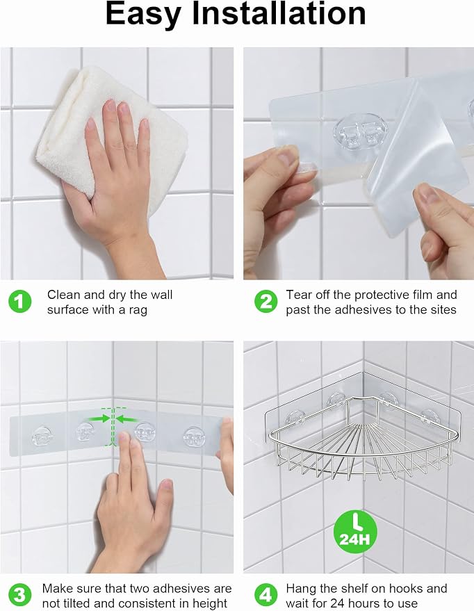 SMARTAKE 2-Pack Corner Shower Caddy, SUS304 Stainless Steel, Silver | Wall Mounted Bathroom Shelf with Adhesive, Storage Organizer for Toilet, Dorm and Kitchen