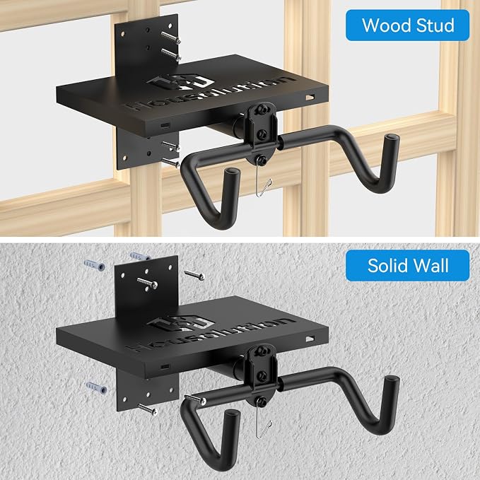Housolution Bike Wall Mount Horizontal with Shelf EVA Foam Padded | Bike Hooks for Garage up to 48.5LBS, Carbon Steel, Adjustable Bikes Wall Hanger for Road, Mountain and Hybrid Bikes
