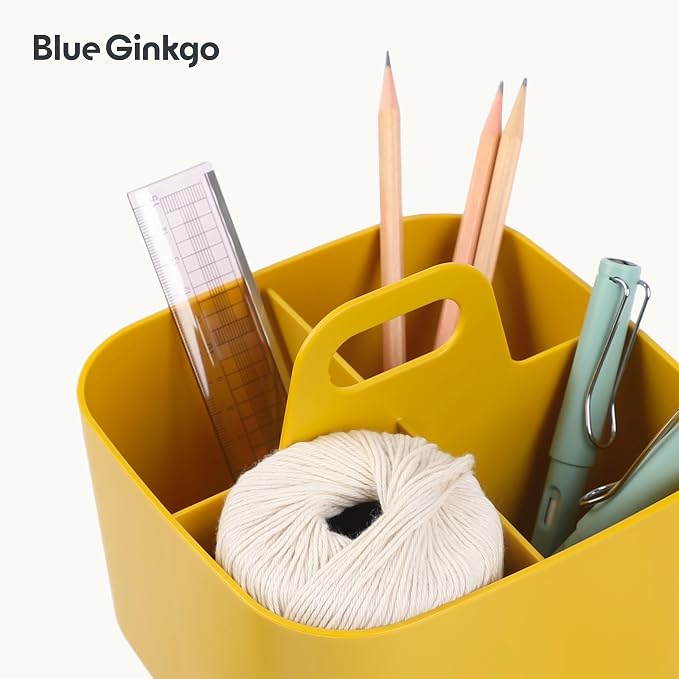 BLUE GINKGO Stackable Organizer Caddy, Square, Yellow, Made in Korea | Portable. Adjustable. Home, Office & School Storage.