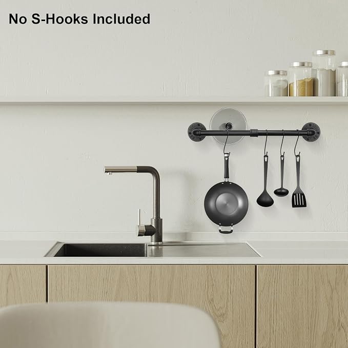 Livabber Industrial Pipe Towel Bar, Rustic Iron Decor Bathroom Hardware Towel Holder Accessory, Heavy Duty Wall Mounted Bath Towel Rack, Black (24 Inch)