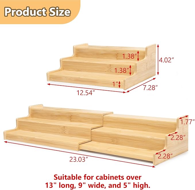 TISTON Expandable Bamboo Can Organizer for Pantry, 3-Tier Adjustable Pantry Organizers and Storage, Spice Rack Organizer for Cabinet, Cup Organizer