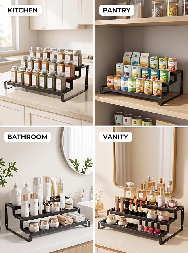 Deloban 3-Tier Spice Rack Organizer For Cabinet,Countertop Pantry Kitchen Organizer,Metal Display Rack, Suitable For Various Cans And Bottles.