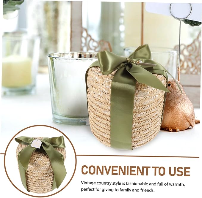 Zerodeko 1Set Hand Woven Round Braided Storage Basket Vintage Rustic Decorative Basket for Living Room Multi Functional Woven Box for Organizing Cosmetics Books and More